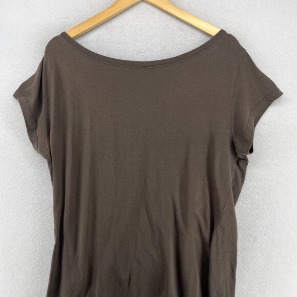 EILEEN FISHER Top L Stretch Jersey Organic Cotton Short Sleeve Brown USA - Picture 4 of 13